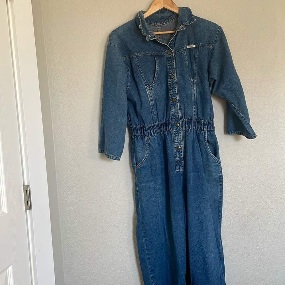 Vintage Ideas Retro 80s 90s Denim Jean Jumpsuit Coveralls Snap Button Size M
